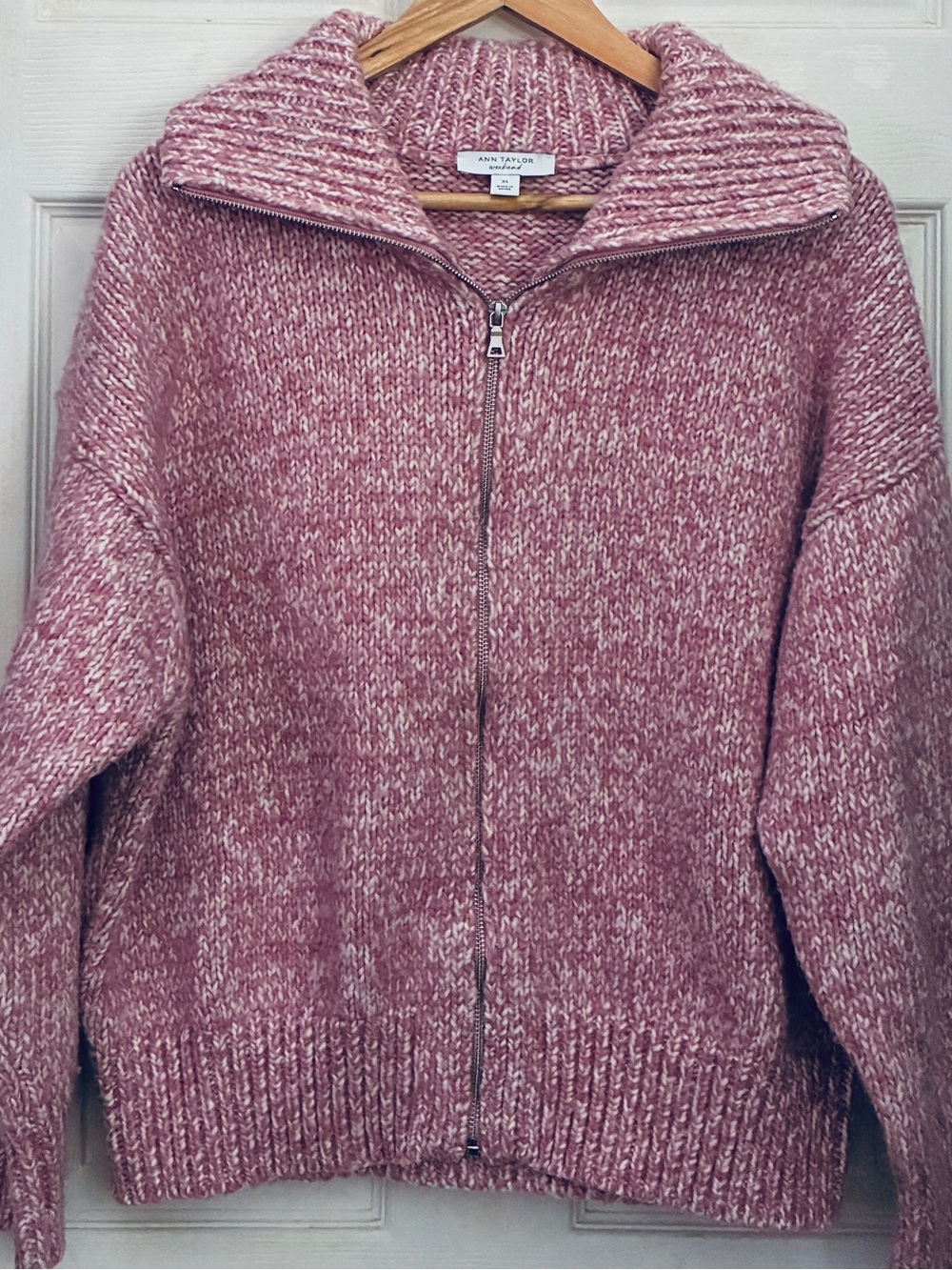 Ann Taylor Marled Rose Zip-Front Knit Cardigan